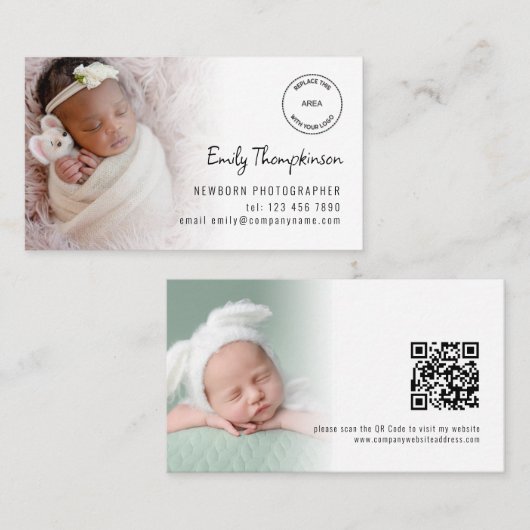 2 Foto's Logo QR Code Baby Fotograaf Visitekaartje (Voorkant / Achterkant)
