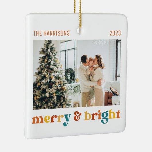 2 foto's Merry & Bright Family Retro Keramisch Ornament (Rechts)