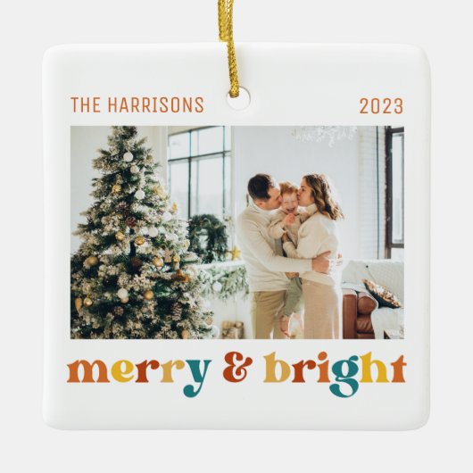 2 foto's Merry & Bright Family Retro Keramisch Ornament (Voorkant)