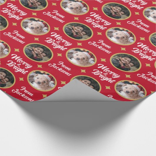 2 Foto's Merry & Bright kerstnaam Cadeaupapier (Hoek)