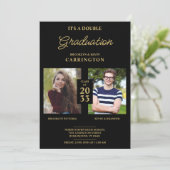 2 Foto's met dubbele tweeling Afstuderen Fake Gold Kaart (Staand voorkant)