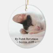 2 foto's met foto's voor mijn eerste Kerstmis, een Keramisch Ornament (Links)