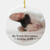 2 foto's met foto's voor mijn eerste Kerstmis, een Keramisch Ornament (Achterkant)