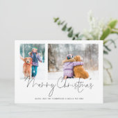 2 Foto's met Script Family en Dog Merry Kerstmis Feestdagenkaart (Staand voorkant)