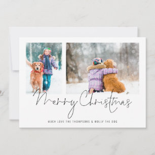 2 Foto's met Script Family en Dog Merry Kerstmis Feestdagenkaart