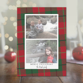 2 Foto's Modern Abstract met Witte Rand Plaid Feestdagenkaart