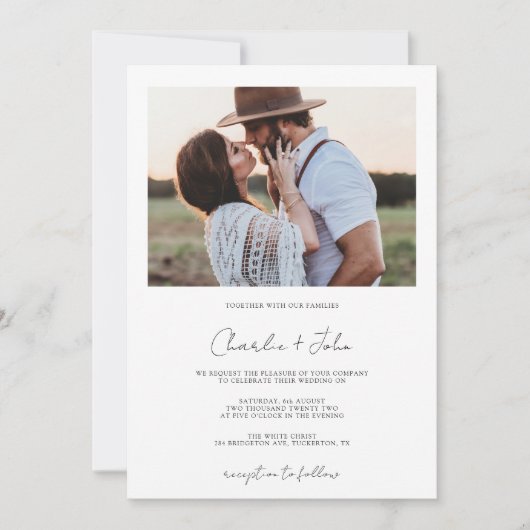 2 Foto's Modern Script Wedding Kaart (Voorkant)