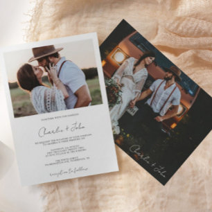 2 Foto's Modern Script Wedding Kaart