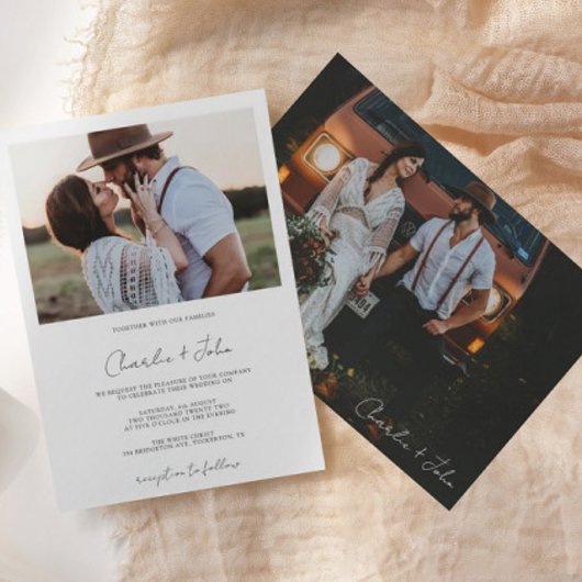 2 Foto's Modern Script Wedding Kaart