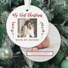 2 foto's moeder en baby Eerste kerst samen