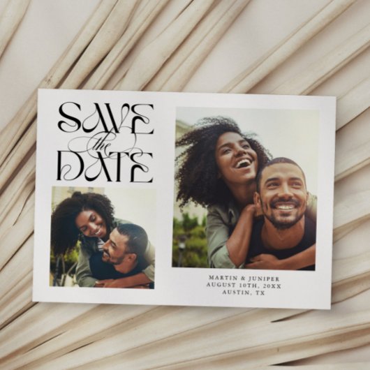 2 Foto's Mystieke Moderne Typografie Wit Save The Date