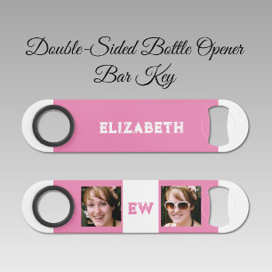 2 foto's naam initialen wit roze speed flessenopener