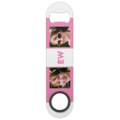 2 foto's naam initialen wit roze speed flessenopener (Achterkant)