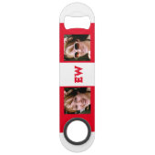 2 foto's naam initials wit rood speed flessenopener (Achterkant)