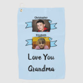 2 foto's oma liefde blauwe golfhanddoek (Voorkant)
