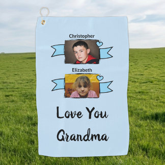 2 foto's oma liefde blauwe golfhanddoek