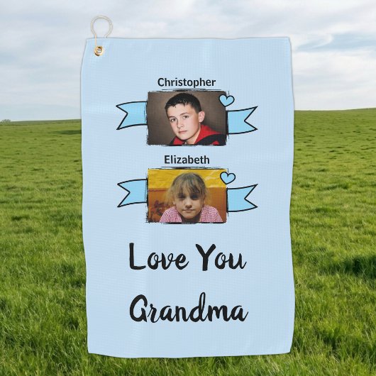 2 foto's oma liefde blauwe golfhanddoek