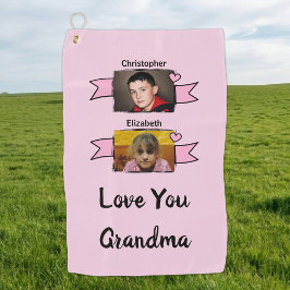 2 foto's oma liefde roze golfhanddoek