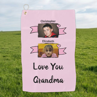 2 foto's oma liefde roze golfhanddoek