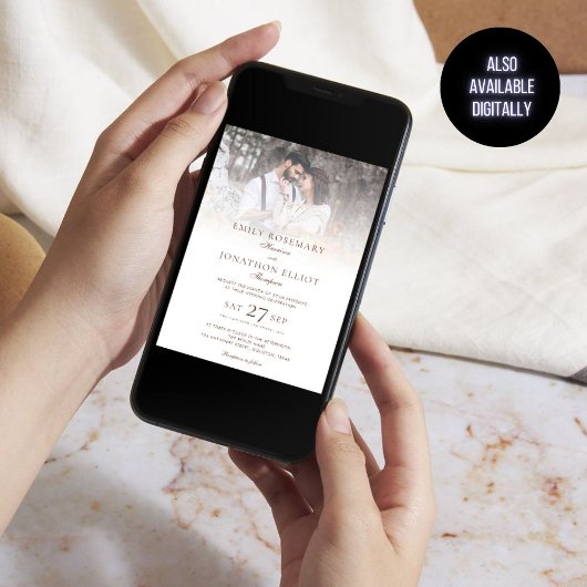 2 foto's Overlay QR-code Formele bruiloft Kaart