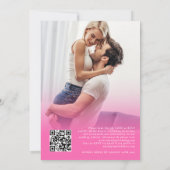 2 Foto's Overlay Script QR Code Hot Pink Bruiloft Kaart (Achterkant)