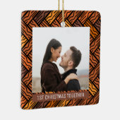 2 foto's Parket Eerste Kerstmis Samen Bruin Keramisch Ornament (Rechts)