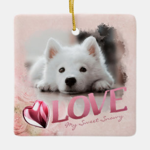 2 Foto's Pet Keepomwille, Love & Heart, Roze - Squ Keramisch Ornament