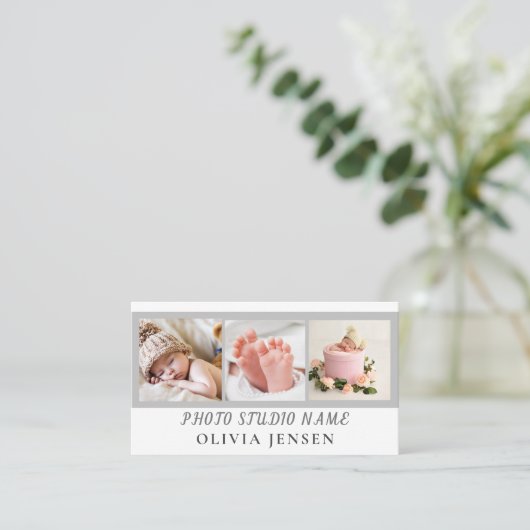 2 Foto's QR Code Pasgeboren Baby Fotograaf Visitekaartje (Staand voorkant)