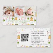 2 Foto's QR Code Pasgeboren Baby Fotograaf Visitekaartje (Voorkant / Achterkant)