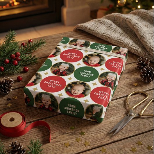 2 Foto's roodgroene en groene sterren met een mode Cadeaupapier