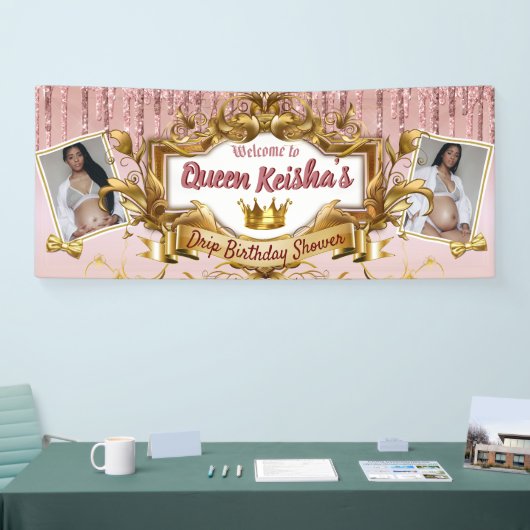 2 Foto's Royalty Roze Rose Gold Glitter Drip Spandoek (Beurs)