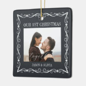 2 Foto's Sierlijke Lijst Eerste Kerstmis Samen Keramisch Ornament (Links)