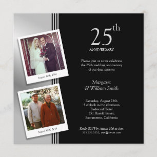 2 Foto's Silver 25th Wedding Jubileum Party Kaart