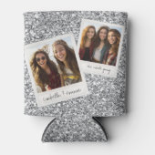 2 Foto's - Silver Glitter Square Photo Collage Blikjeskoeler (Voorkant)