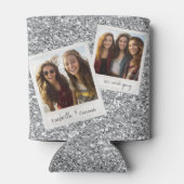 2 Foto's - Silver Glitter Square Photo Collage Blikjeskoeler (Achterkant)