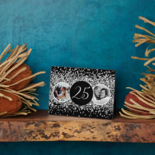 2 foto's toen en nu zilveren huwelijksjubileum  fotoplaat