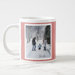 2 Foto's trendy rode geruite rustieke kerstcadeau Grote Koffiekop