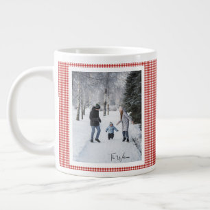 2 Foto's trendy rode geruite rustieke kerstcadeau Grote Koffiekop