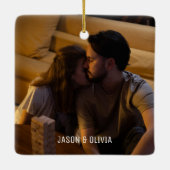 2 Foto's Typografie Eerste Kerstmis Betrokken Keramisch Ornament (Achterkant)