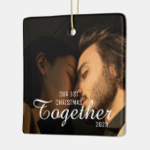 2 foto's Typografie Eerste Kerstmis Samen Keramisch Ornament (Links)