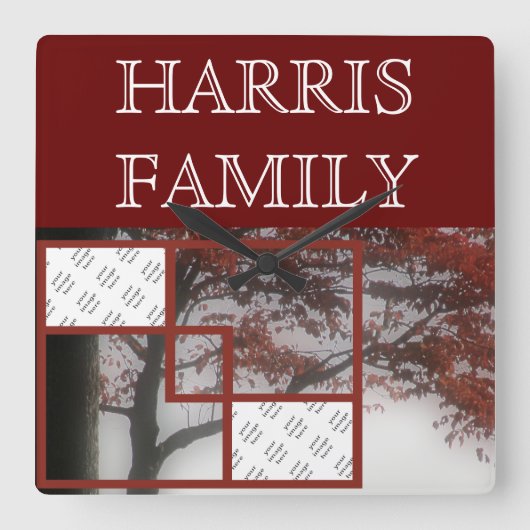 2 Foto's van Autumn Red Tree Personalized Wall Clo Vierkante Klok (Voorkant)