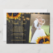 2 foto's van bijtende zonnebloemen met een bruilof bedankkaart (Voorkant)