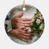 2 Foto's (Vert+H) Eerste Kerstmis: mevrouw Snowfla Keramisch Ornament (Achterkant)