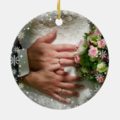 2 Foto's (Vert+H) Eerste Kerstmis: mevrouw Snowfla Keramisch Ornament (Achterkant)