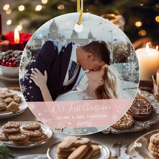 2 Foto's (Vert+H) Eerste Kerstmis: mevrouw Snowfla Keramisch Ornament