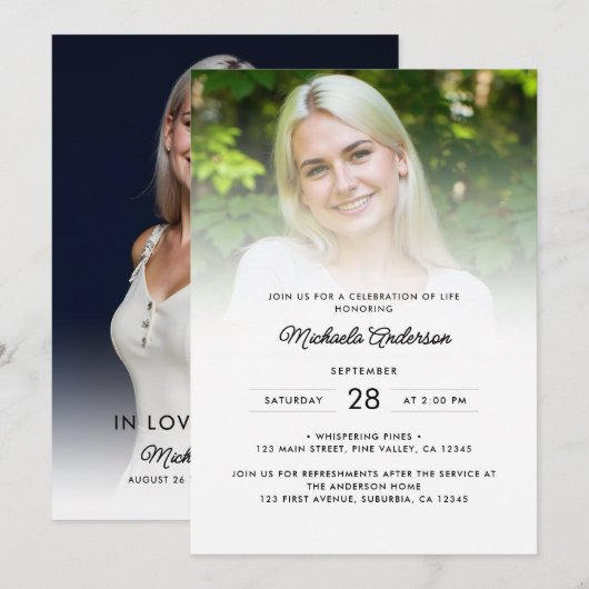 2-Foto's vieren: Life/Funeral/Memorial Kaart (Voorkant / Achterkant)