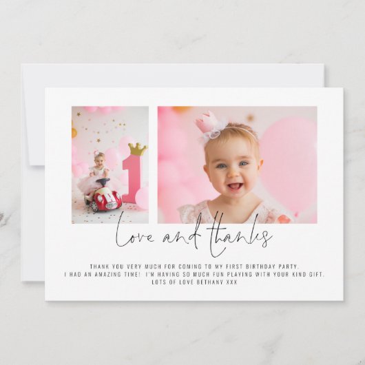 2 Fotoscript 1e verjaardag Partij Dank je wel Kaart (Voorkant)