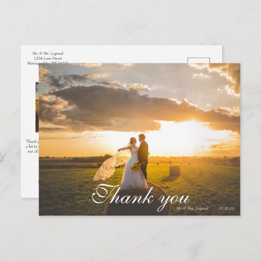 2 Fotoscript Geletterde bruiloft Dank u Briefkaart (Voorkant / Achterkant)