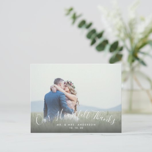 2 Fotoscript Hartelijke Bedankt bruiloft Dank u Briefkaart (Staand voorkant)