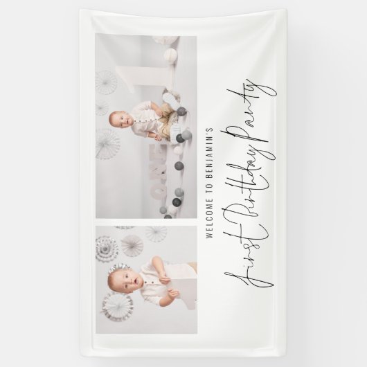 2 Fotoscript Welkom eerste verjaardag Spandoek (Verticaal)